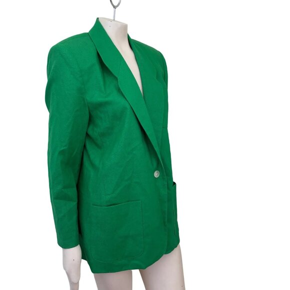 NEW VTG TALBOTS 100% Linen One Button Springtime Blazer in Kelly Green SZ 14 - Picture 4 of 9